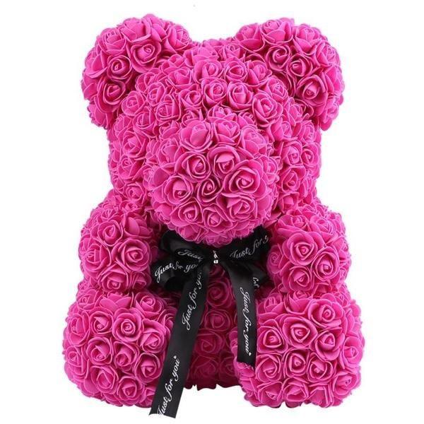 Ours en roses 40 cm fuchsia