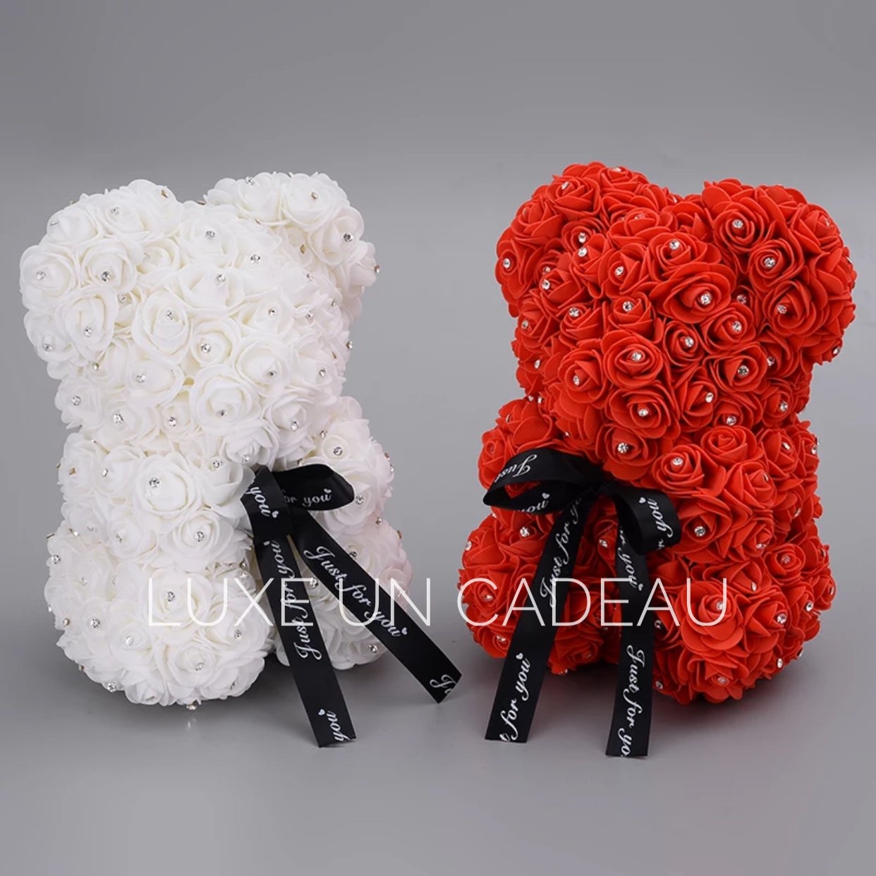Ours en roses avec strass 25 cm