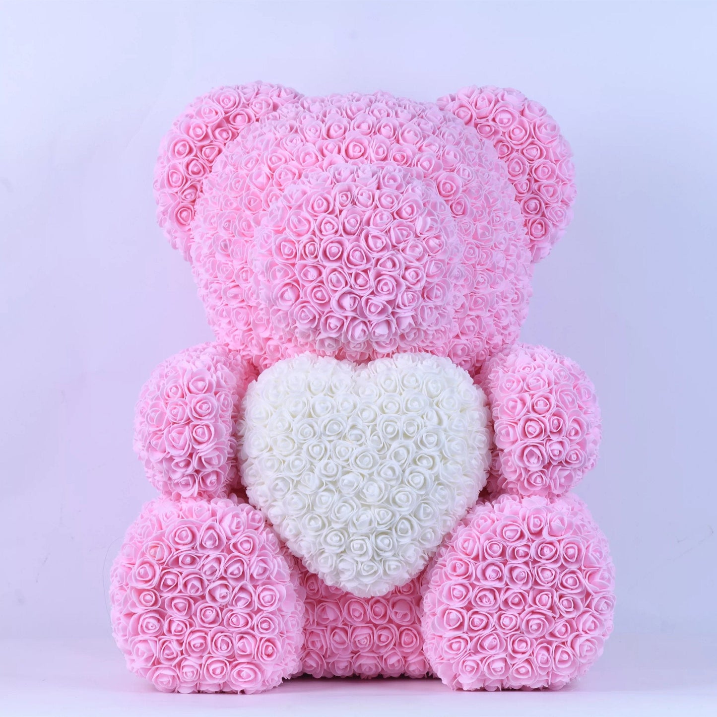 Ours en roses avec cœur 70 cm Rose