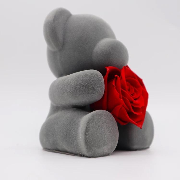 Ourson • Romantique • avec bouquet rose stabilisé