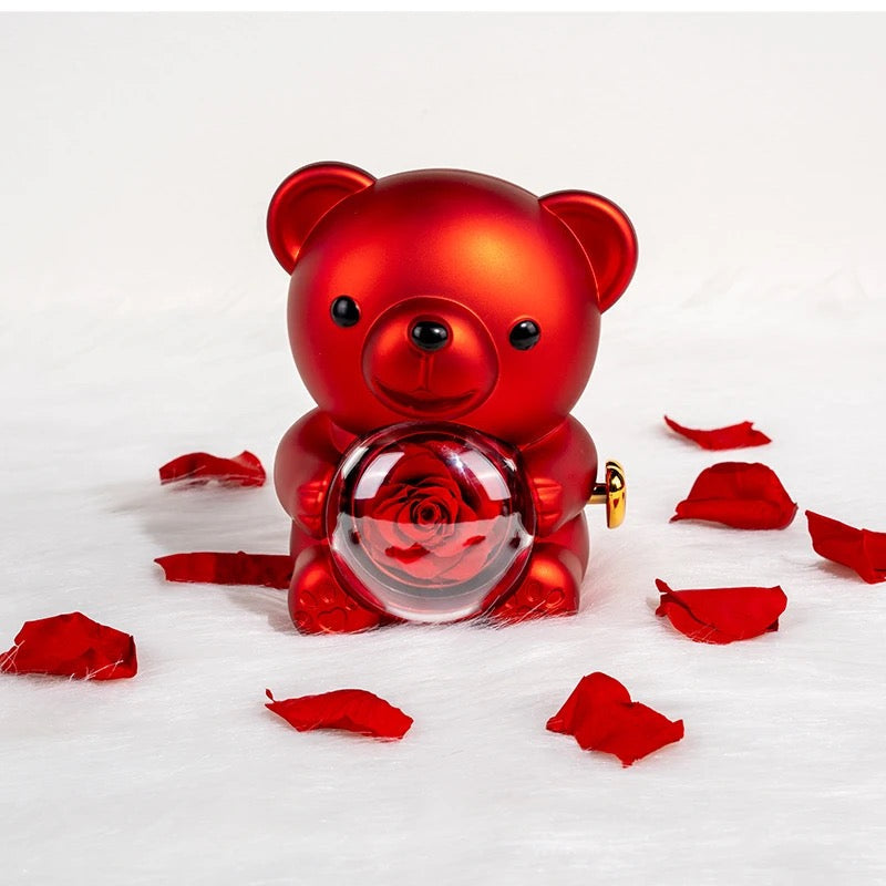 Nounours avec rose éternelle stabilisé + bijoux ♾️