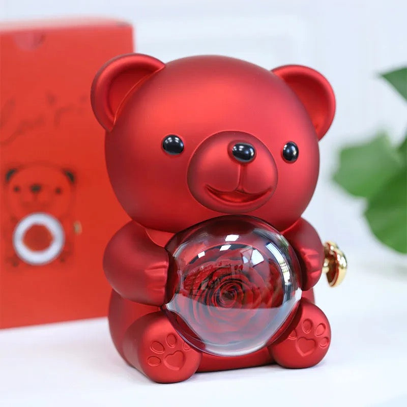 Nounours avec rose éternelle stabilisé + bijoux ♾️
