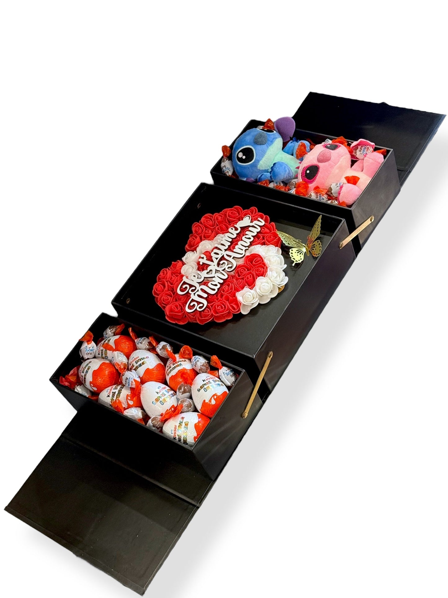 Coffret Cadeau Personnalisé avec Peluches, Chocolats & Roses | Cadeau Romantique Unique