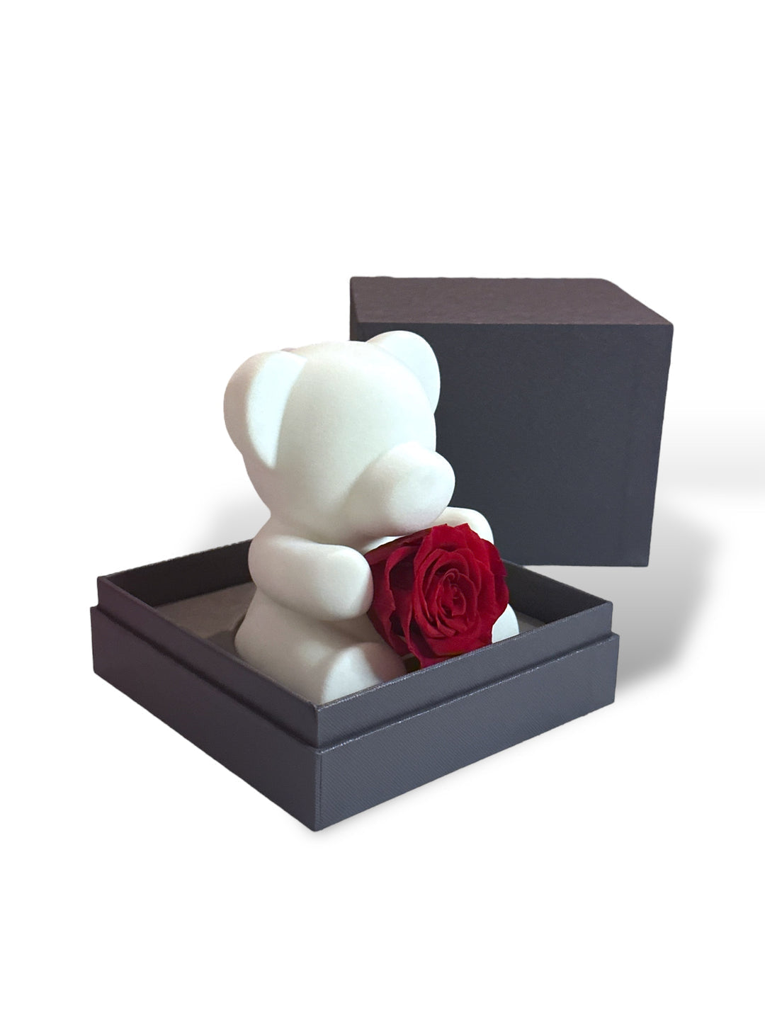 Ourson • Romantique • avec bouquet rose stabilisé