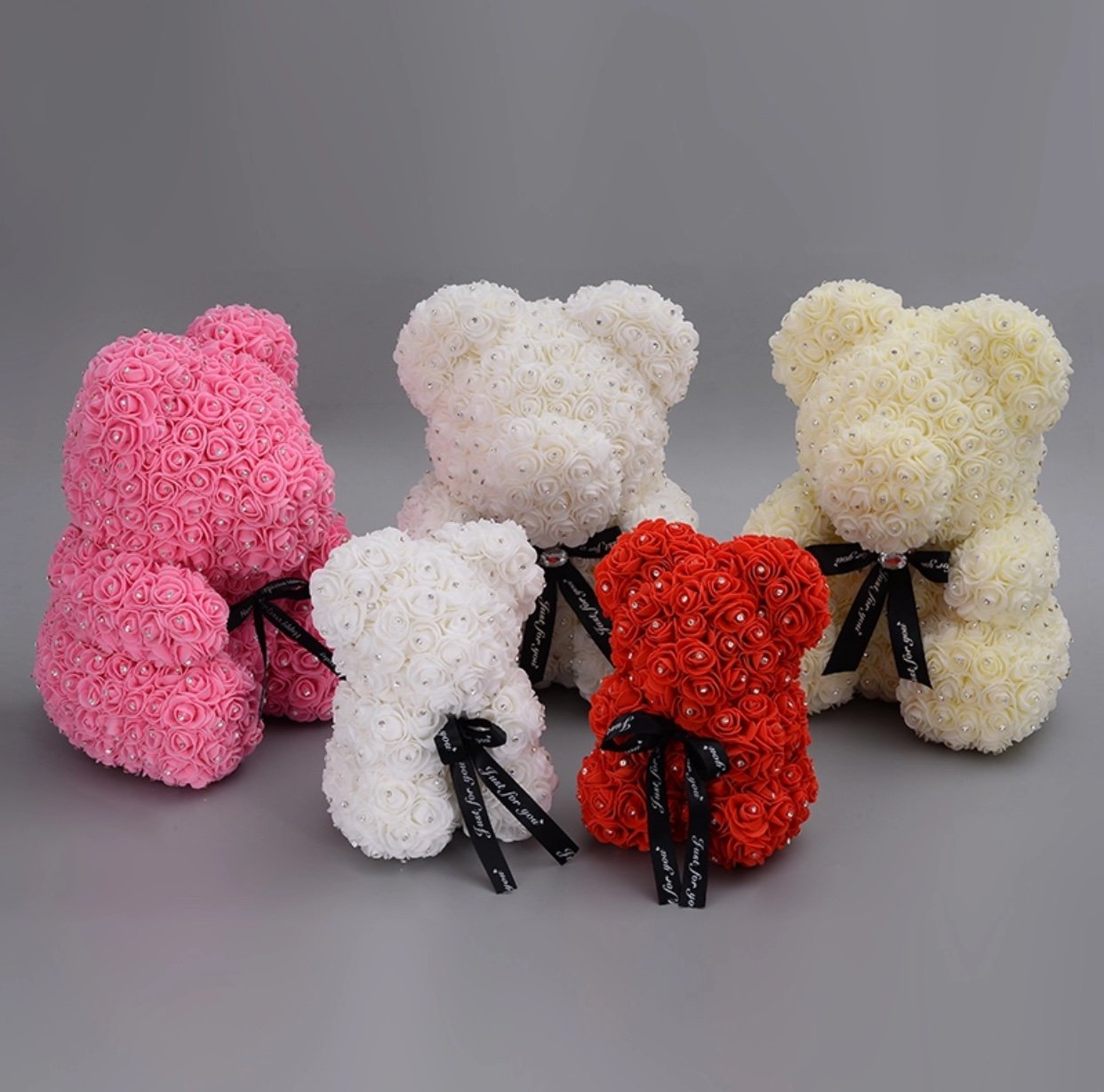 Ours en roses avec strass 40 cm