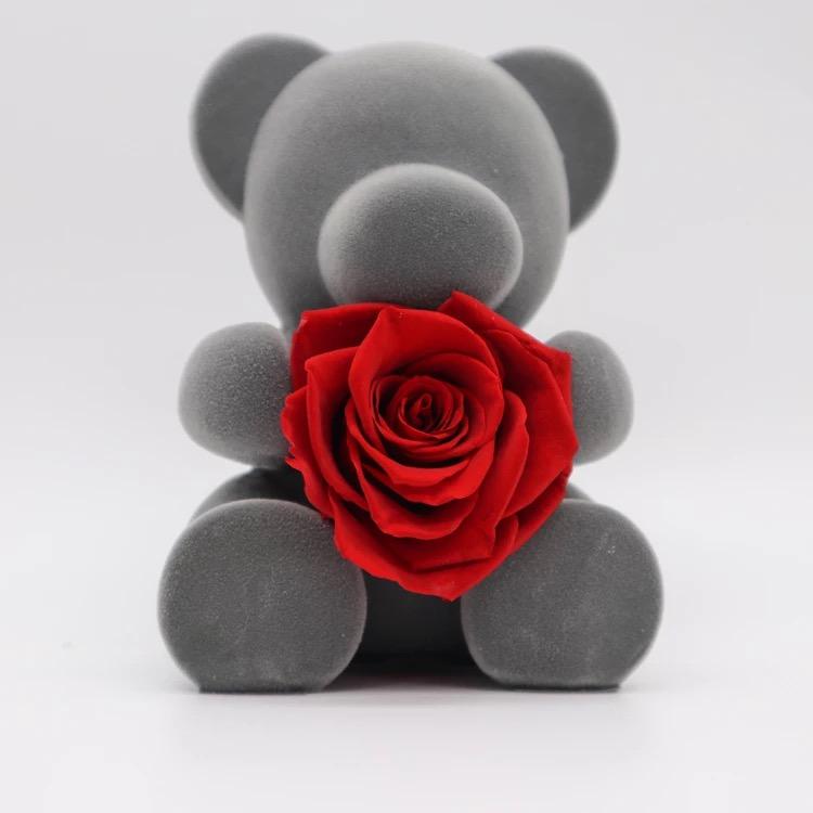 Ourson • Romantique • avec bouquet rose stabilisé