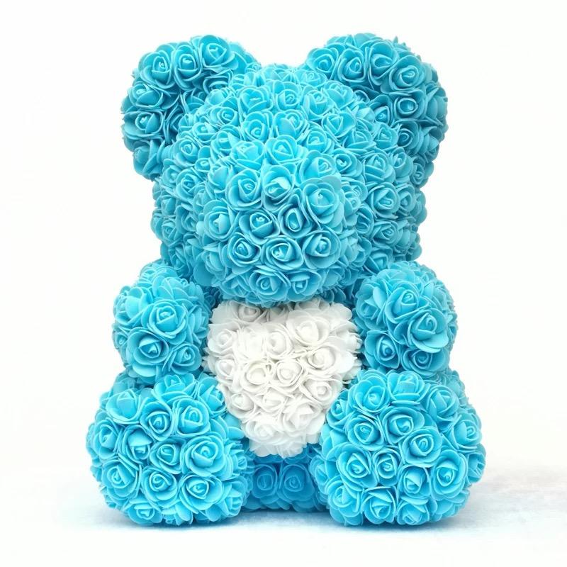 Ours en roses avec cœur 40 cm Clair Bleu