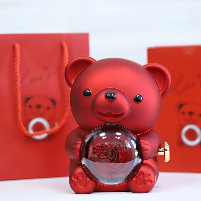 Nounours avec rose éternelle stabilisé + bijoux ♾️