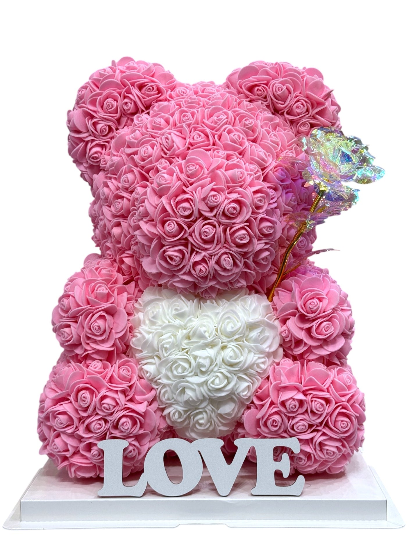 Ours en roses avec coeur 40cm Rose avec boîte