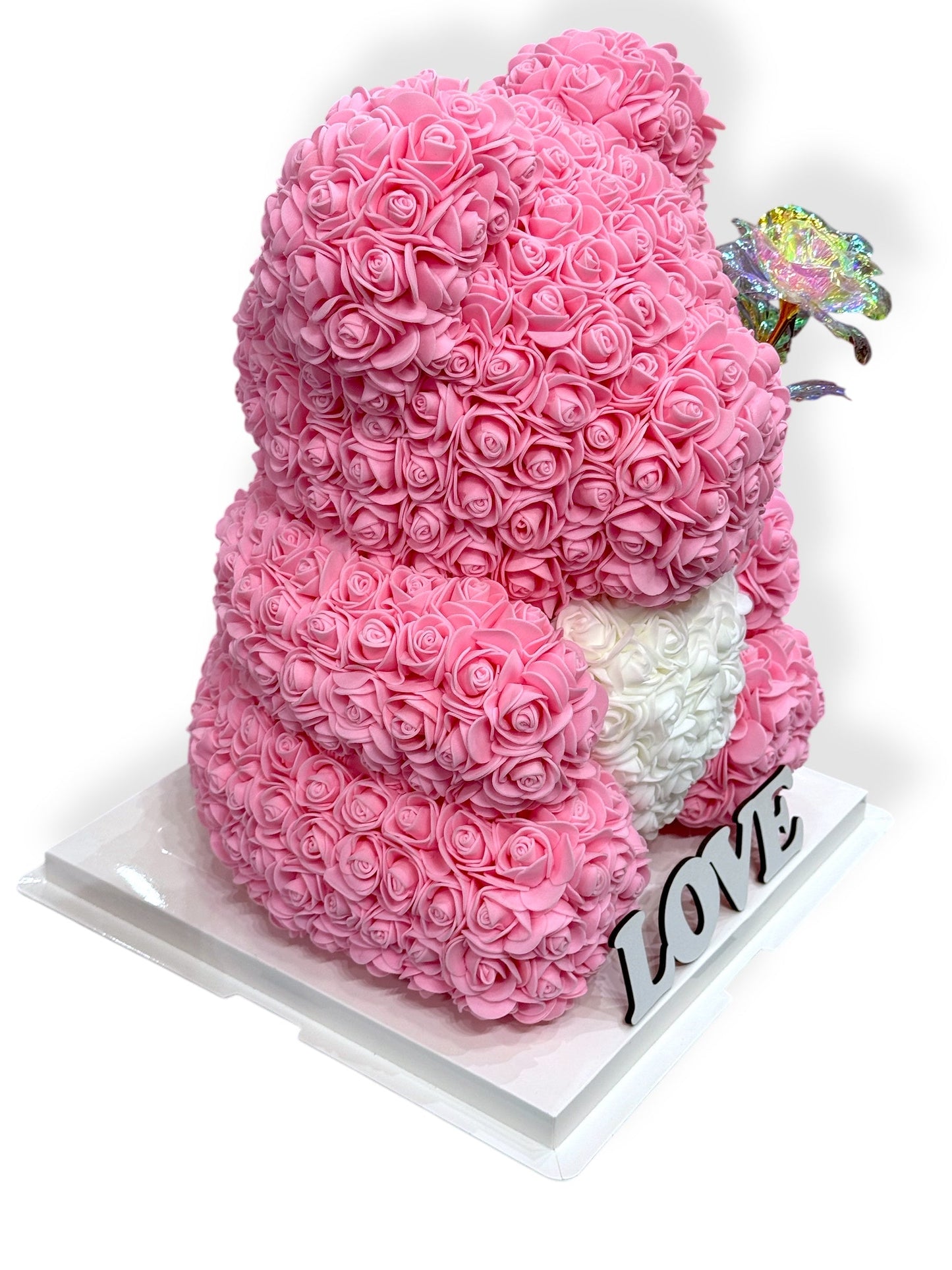 Ours en roses avec coeur 40cm Rose avec boîte
