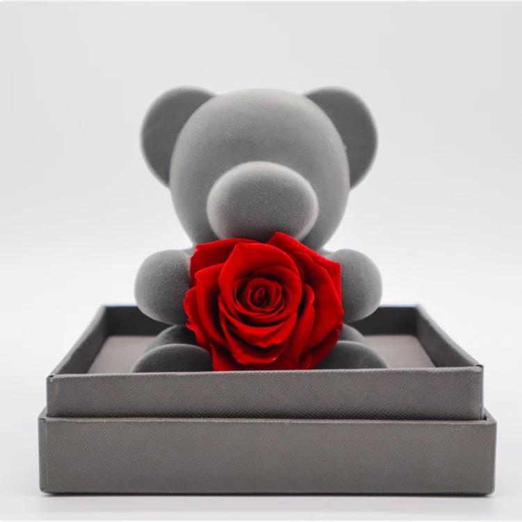 Ourson • Romantique • avec bouquet rose stabilisé