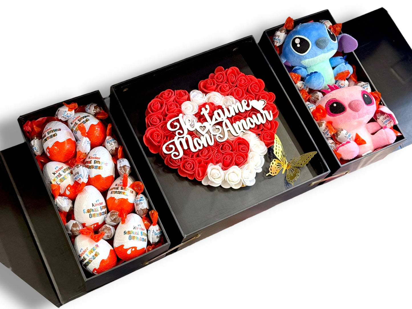 Coffret Cadeau Personnalisé avec Peluches, Chocolats & Roses | Cadeau Romantique Unique
