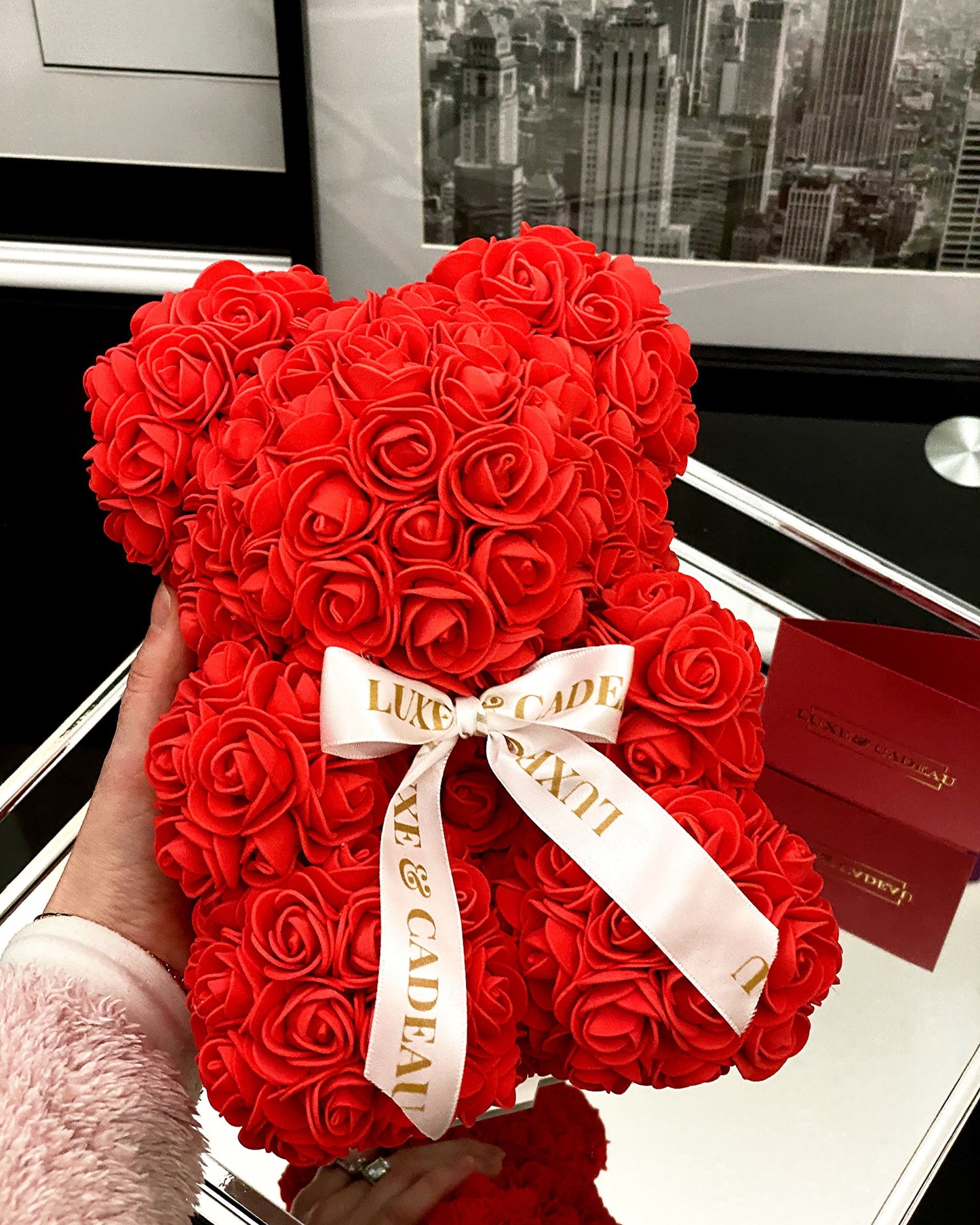 Ours en roses Rouge 25 cm