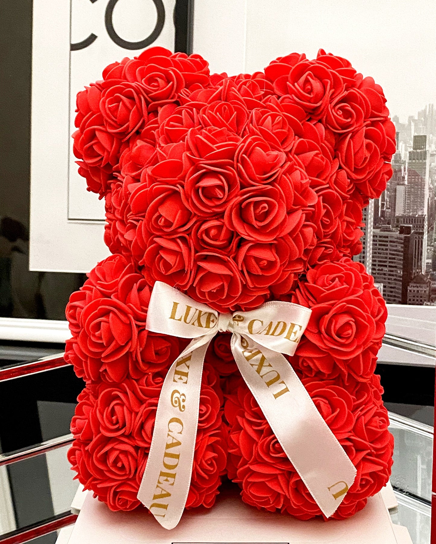 Ours en roses Rouge 25 cm