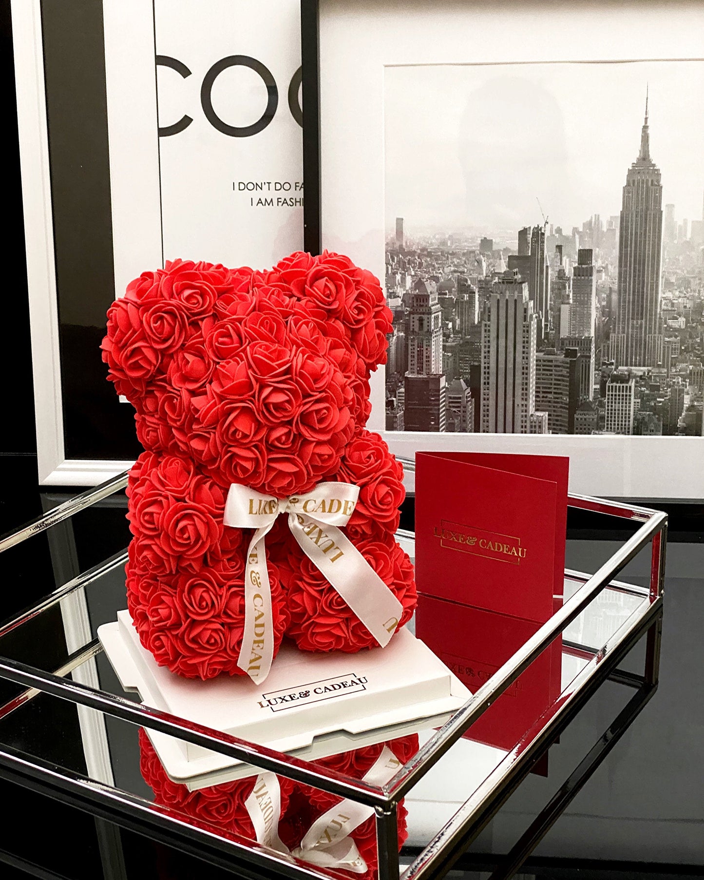 Ours en roses Rouge 25 cm