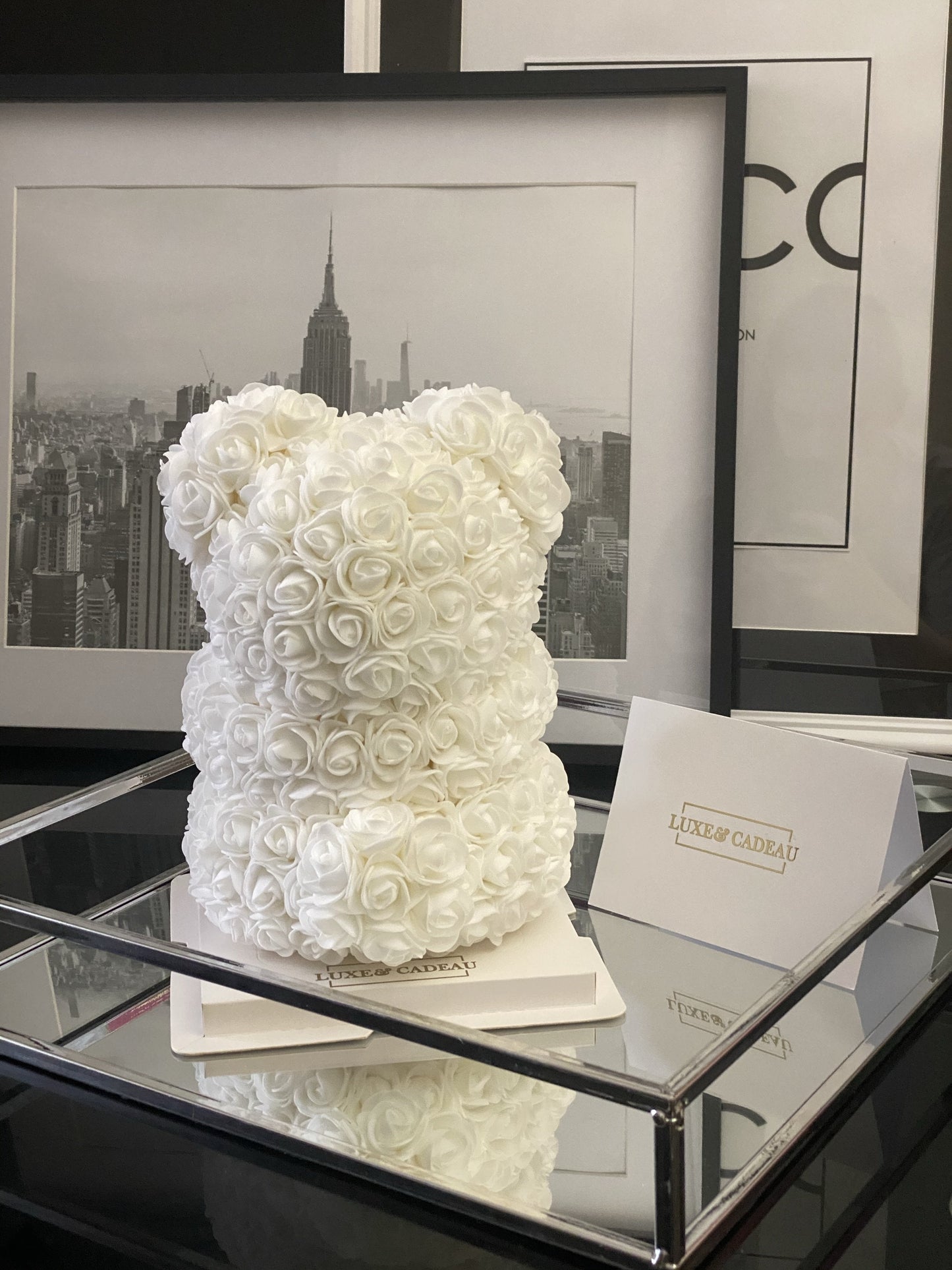 Ours en roses 25 cm Blanc