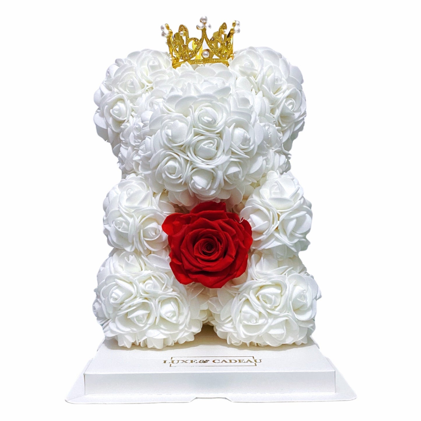 Ours en rose avec rose éternelle 25 cm