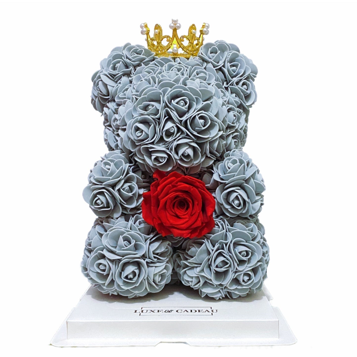 Ours en rose avec rose éternelle 25 cm