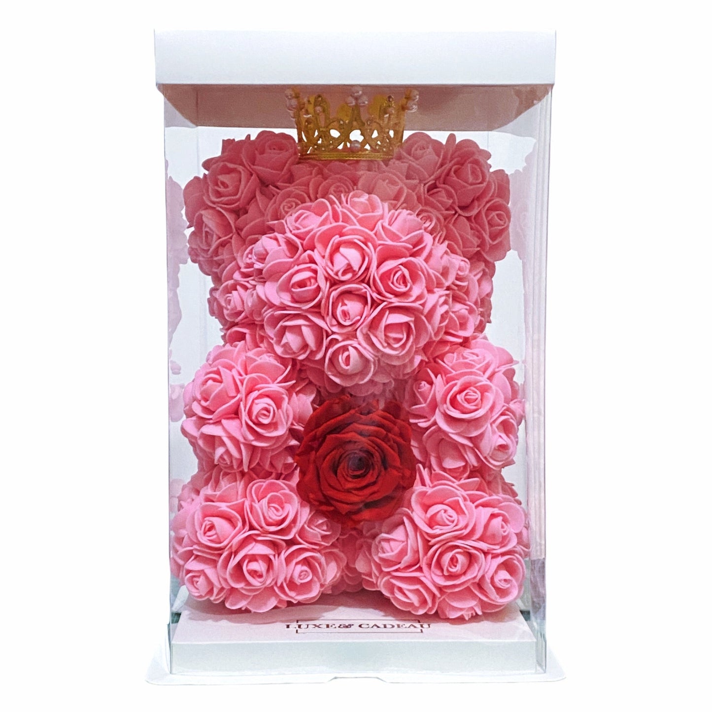 Ours en rose avec rose éternelle 25cm