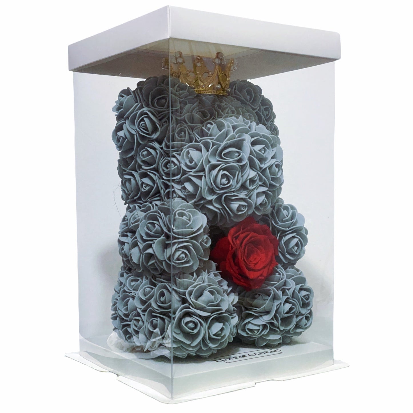Ours en rose avec rose éternelle 25 cm