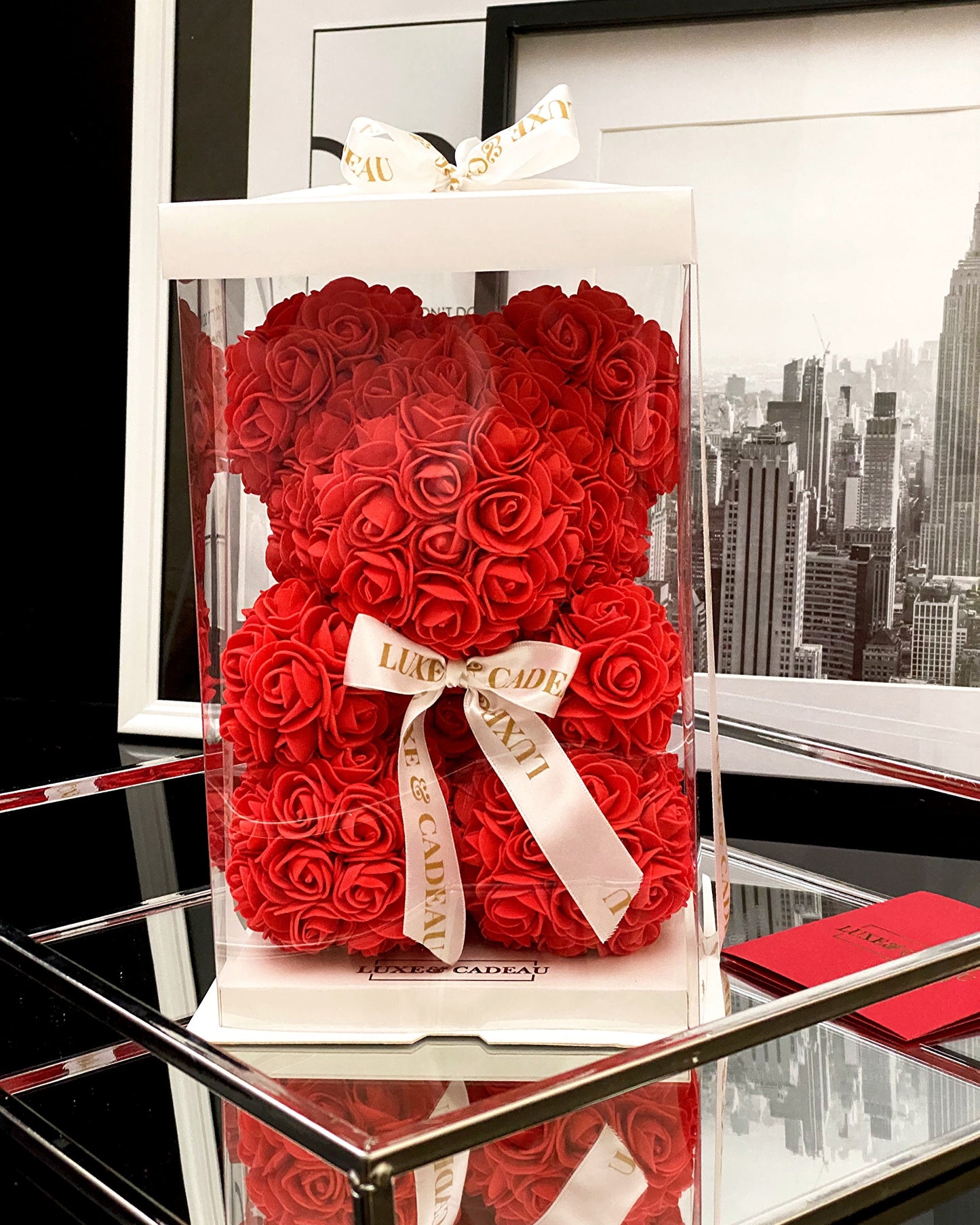 Ours en roses Rouge 25 cm
