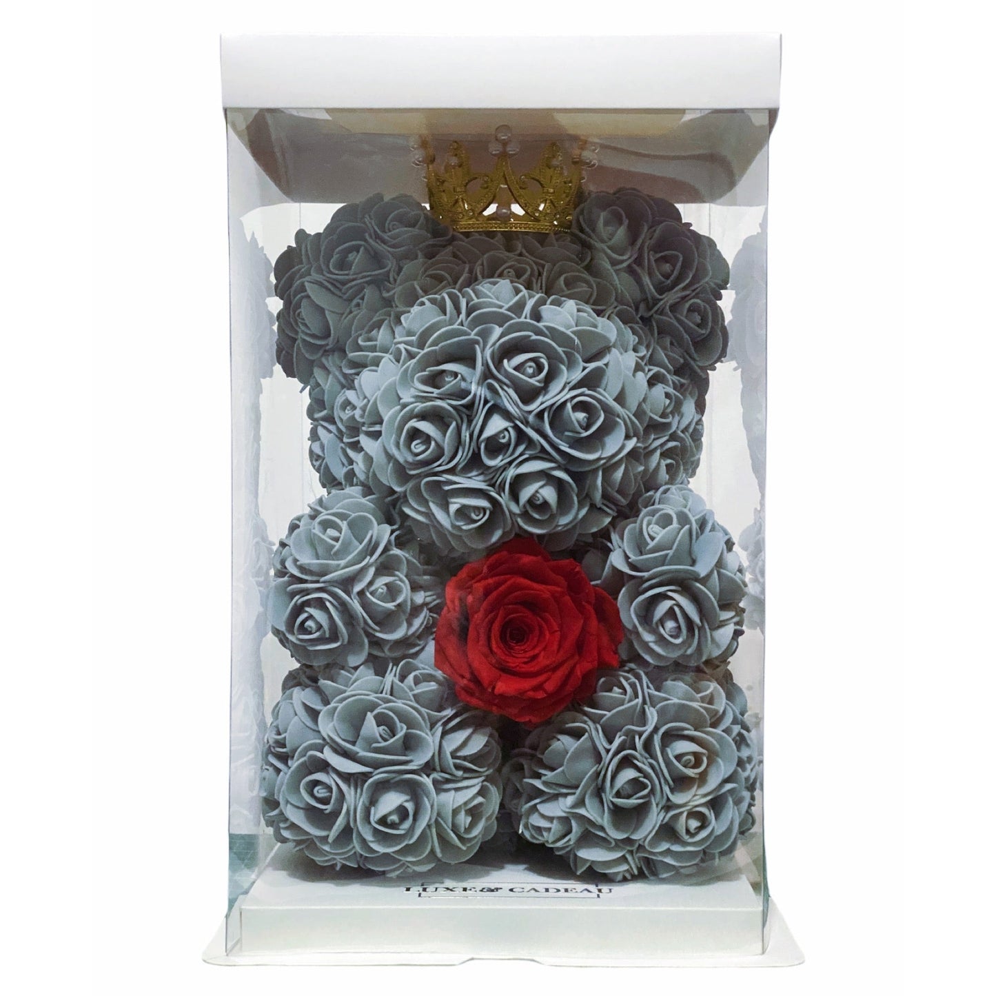 Ours en rose avec rose éternelle 25 cm