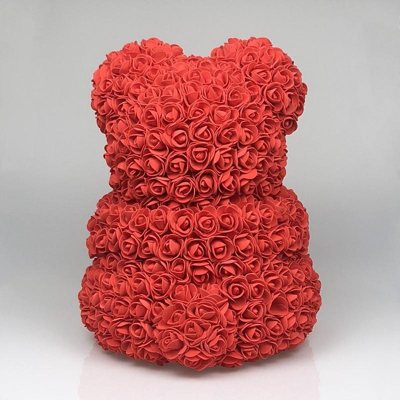 Ours en roses avec cœur perles 40 cm Rouge