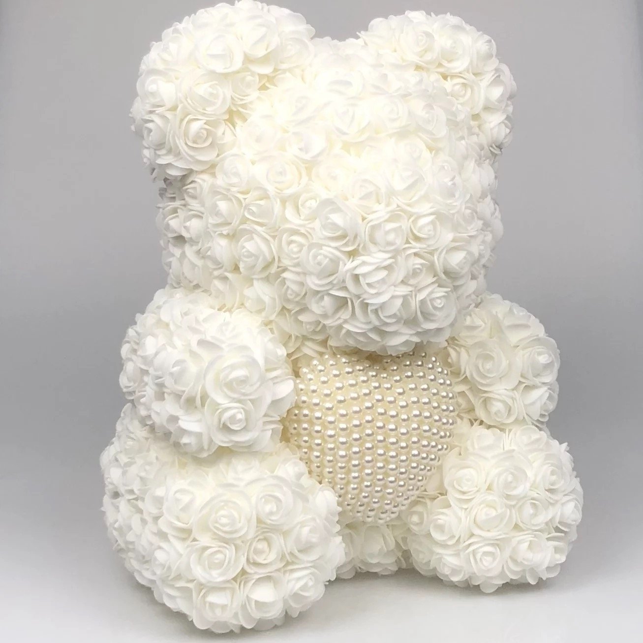 Ours en roses avec cœur perles 40 cm Rouge