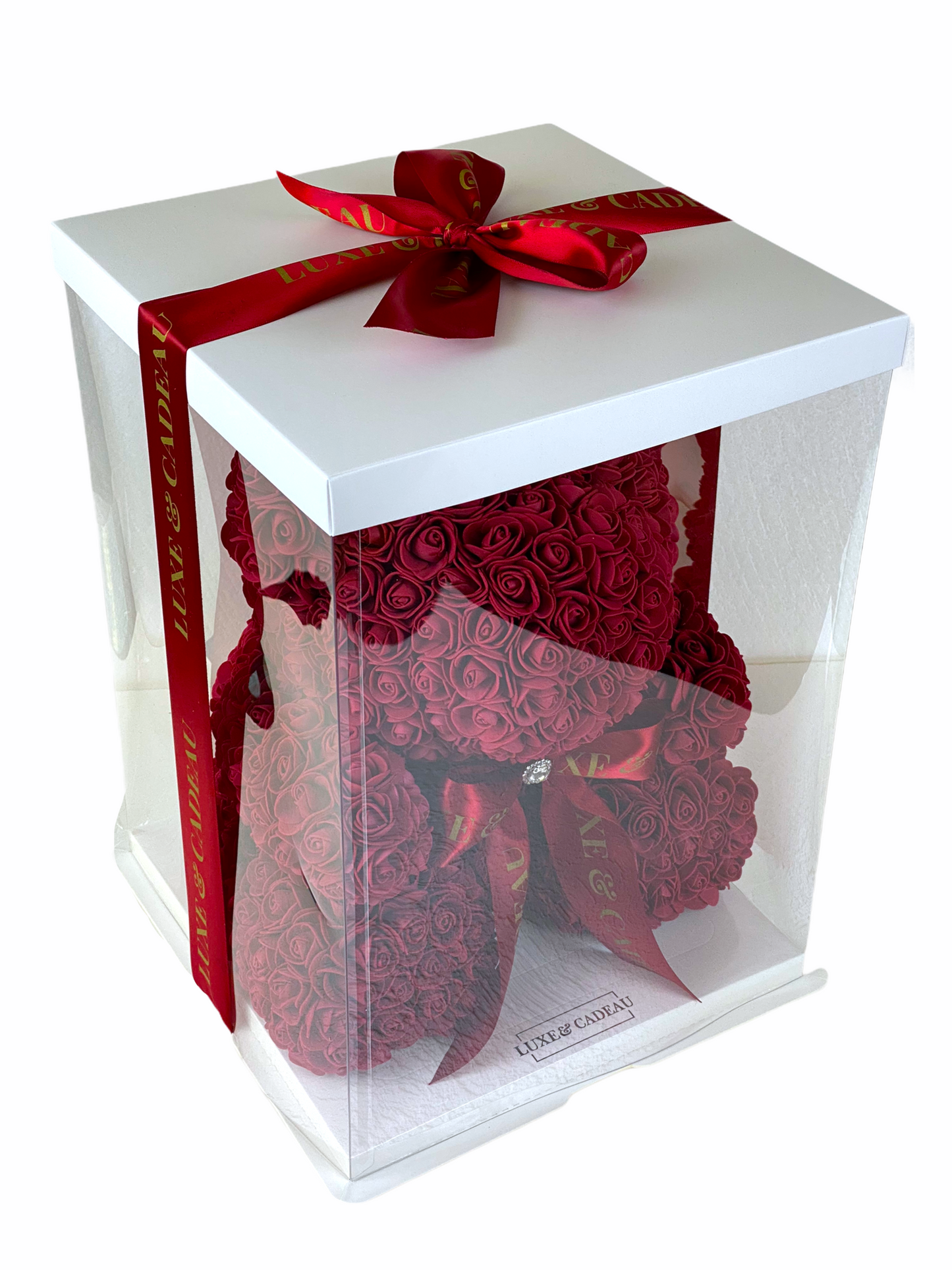 Ours en roses 40 cm Bordeaux