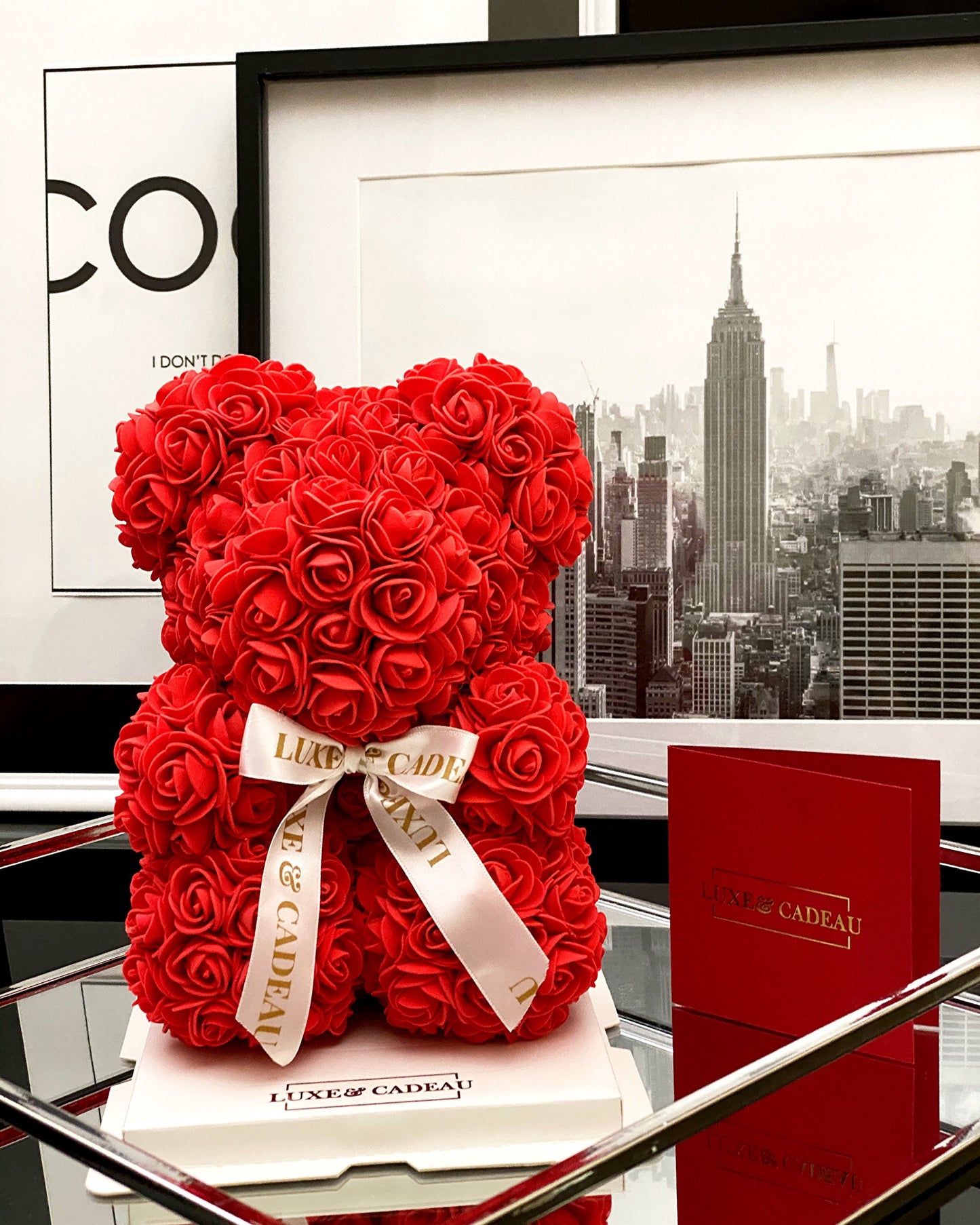 Ours en roses Rouge 25 cm