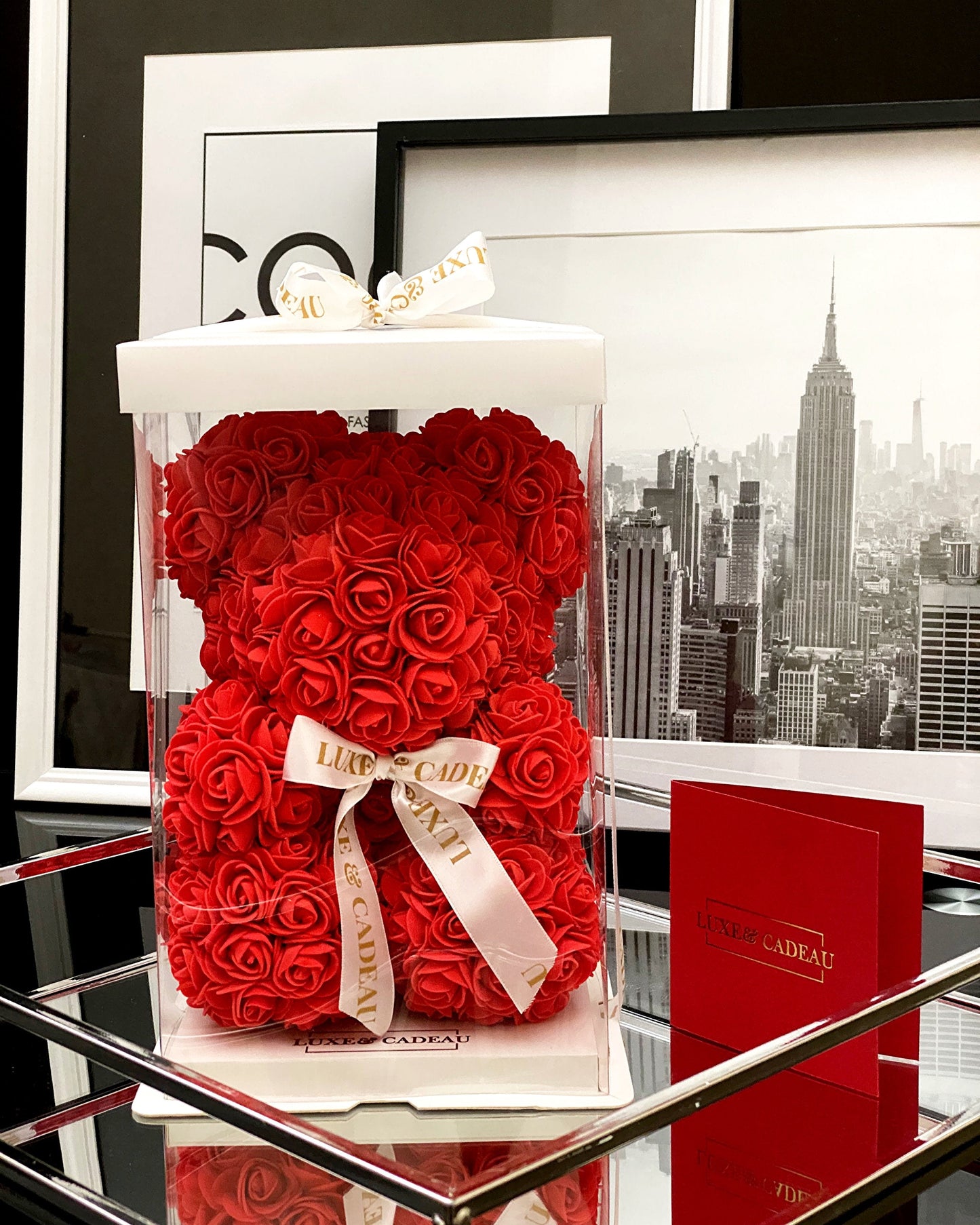 Ours en roses Rouge 25 cm