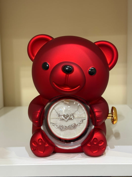 Nounours avec rose éternelle stabilisé + bijoux ♾️