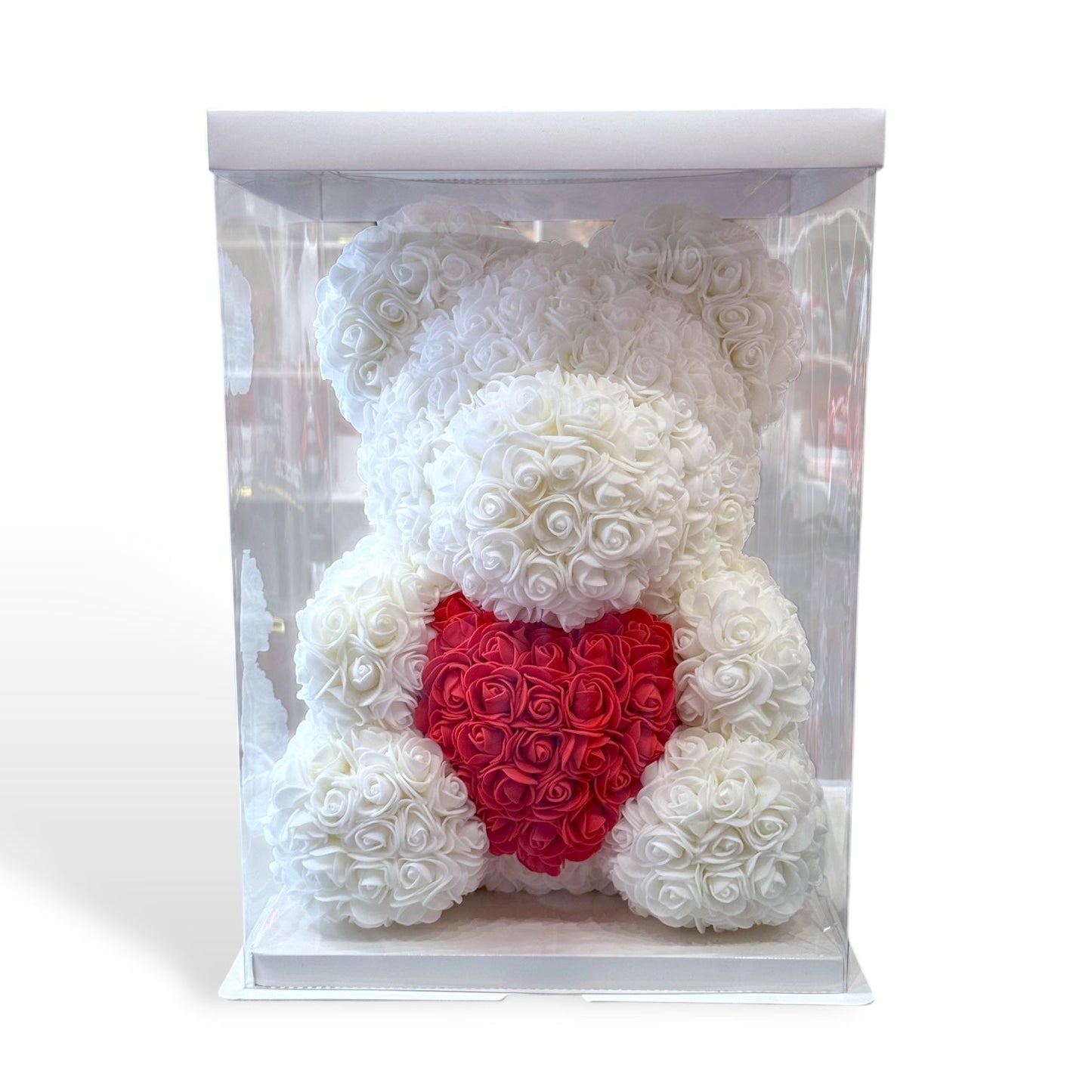 Ourson en Roses Artificielles avec Cœur Rouge – Cadeau Romantique Unique