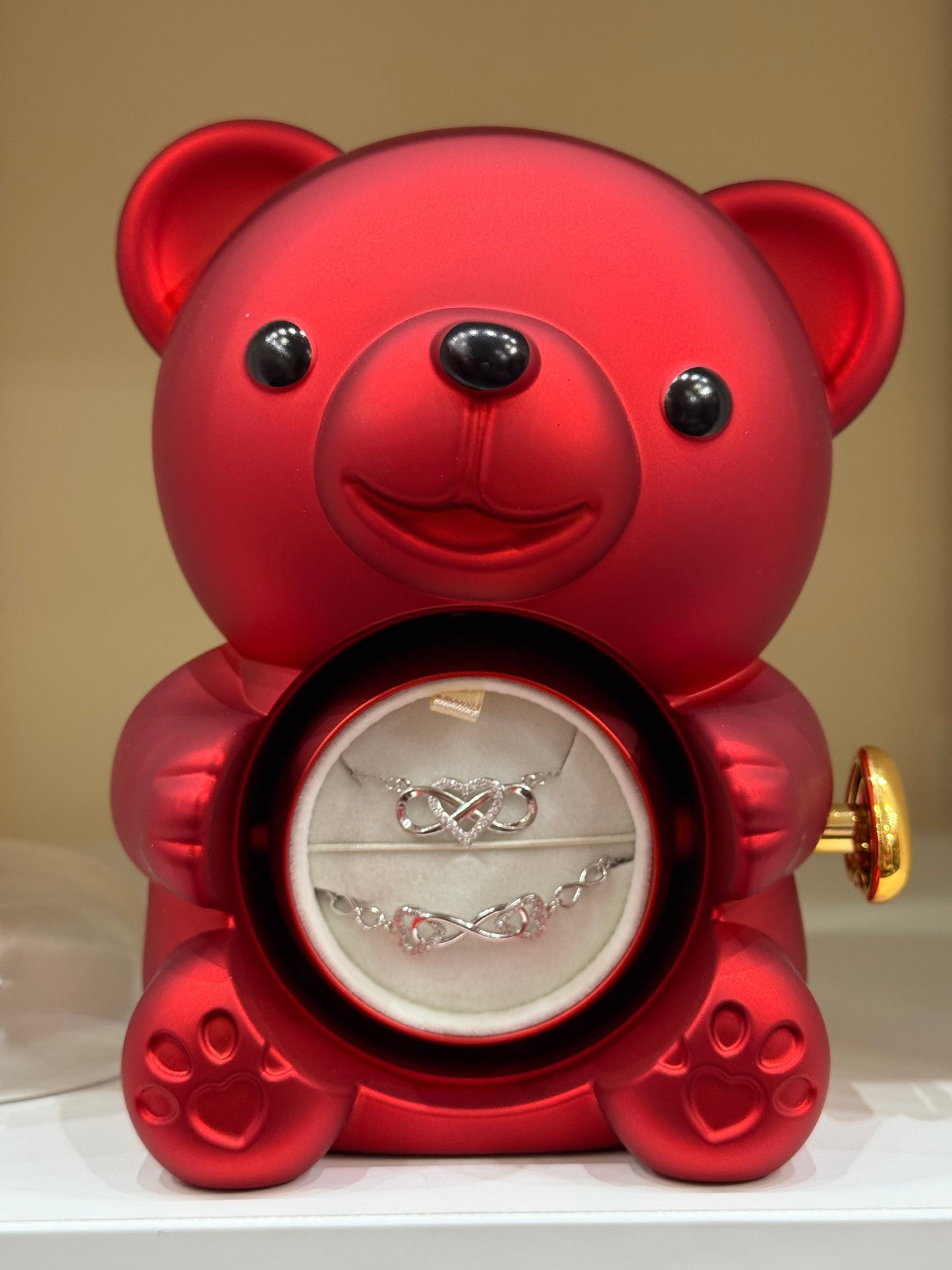 Nounours avec rose éternelle stabilisé + bijoux ♾️