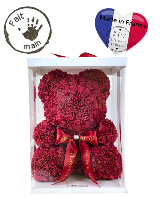 Ours en roses 40 cm Bordeaux