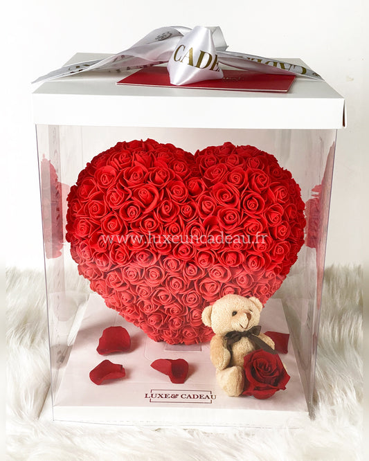 CŒUR DE ROSES AVEC ROSE ÉTERNELLE